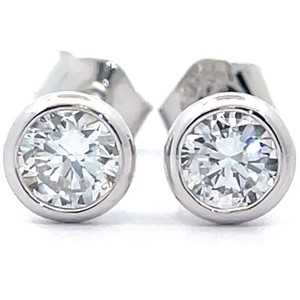 Modern 0.50 Carat Diamond Solitaire Bezel Stud Earrings in 14k White Gold VIDEO