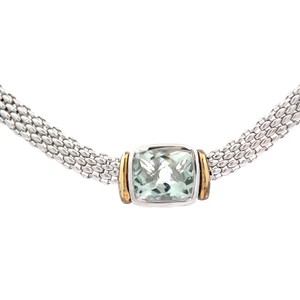 EFFY Prasiolite Green Quartz Bezel Solitaire Mesh Link Two-Tone Necklace VIDEO