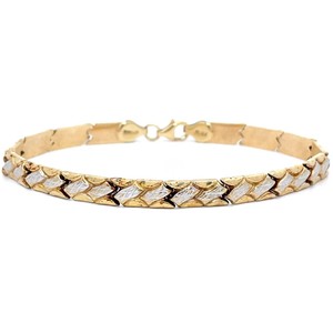 Textured Geometric Pattern Snake Skin Style Hinge Link Bracelet in Two-Tone 14k Gold VIDEO