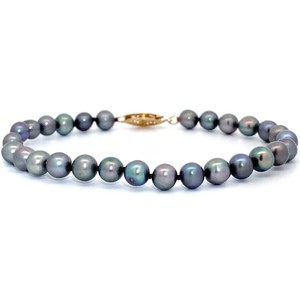 Black Tahitian Cultured Pearl Single Strand Bracelet w 14k Gold Plunger Clasp VIDEO