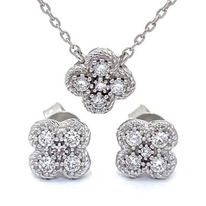 0.50 Carat Diamond Flower Stud & Pendant Necklace Matching 2-Piece Jewelry Set VIDEO