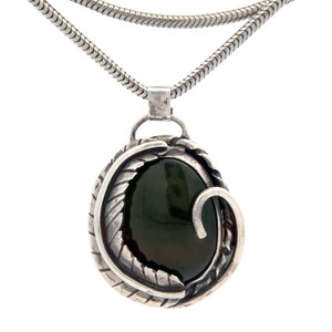 Designer Coro Nephrite Jade Pendant Necklace in Sterling Silver Pre-Owned Retail $250 VIDEO