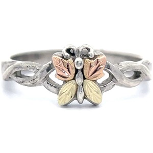 Black Hills Gold Butterfly Ring in Sterling Silver & 12K Tri-Color Gold VIDEO