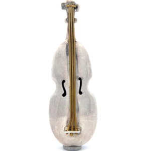 Sterling Silver Violin Brooch  Pin, 21.4 Grams Detailed Figural Design VIDEO
