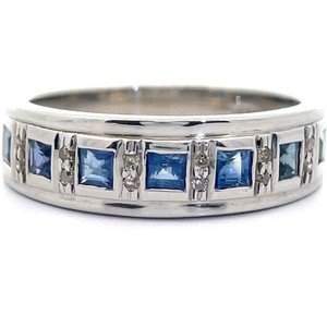 Blue Spinel & Natural Diamond Band Ring in Sterling Silver VIDEO