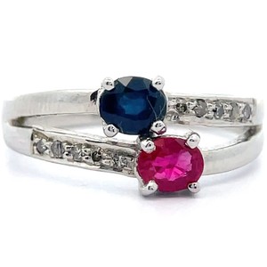 Red & Blue Spinel with Natural Diamond Accent Ring in Sterling Silver VIDEO