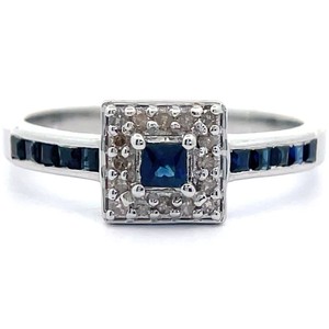 Blue Sapphire & Natural Diamond Halo Ring in Sterling Silver $799 Retail VIDEO
