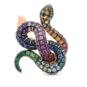 Effy One-of-a-Kind 1.80 Carat Natural Multi-Color Sapphire Snake Ring in 14K Yellow Gold; New Retail $10,349 *VIDEO*