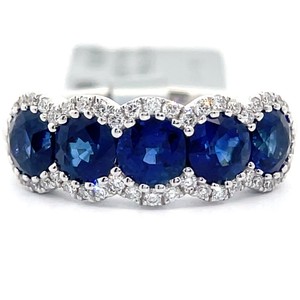 2.49 Carat Natural Sapphire and Diamond Band Ring in 18K White Gold $8,200 Retail Tag VIDEO