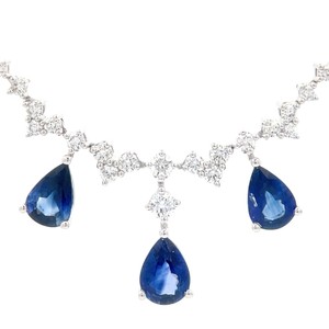 Gorgeous 2.75 Carat Natural Sapphire and Diamond Necklace in 18K White Gold $11,200 Retail Tag VIDEO