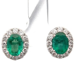 3.87 Carat Natural Emerald and Diamond Stud Earrings in 14K White Gold $12,800 Retail Tag VIDEO