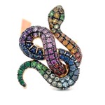 Effy One-of-a-Kind 1.80 Carat Natural Multi-Color Sapphire Snake Ring in 14K Yellow Gold; New Retail $10,349 *VIDEO*