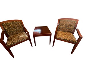 Paoli Reception Seating Set  (2) Upholstered Cherry Guest Chairs & Matching Lamp Table