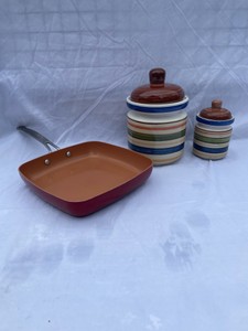 CERAMIC CANISTERS AND SQUARE COPPER PAN