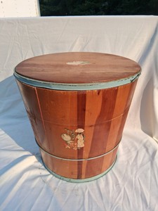 VINTAGE WOOD FIRKIN BUCKET WITH LID, RARE