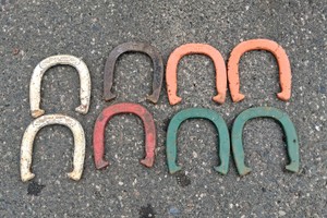THREE SETS OF DIAMOND DOUBLE RINGER HORSESHOES, NICE
