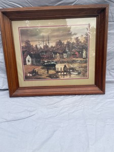 VINTAGE MID-CENTURY PRINT TITLED NEW ENGLAND FISHING VILLAGE