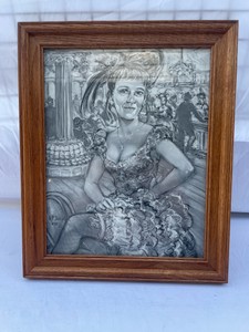 FRAMED BLACK-AND-WHITE PICTURE OF SALOON DANCER
