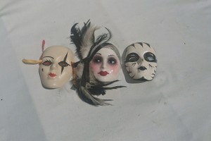 3 CERAMIC FACE STATUE MASKS, UNIQUE