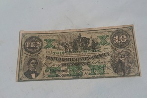 1930S CONFEDERATE $10 NOTE FOR POLITICAL ADVERTISIMG
