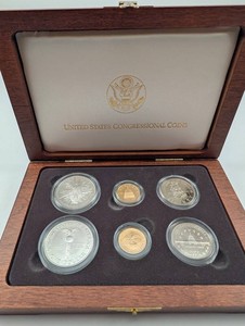 Vintage United States Congressional Coins 6-Piece Commemorative Set (2) $5 gold (2) Silver Dollars (2) Clad Hlalf Dollars
