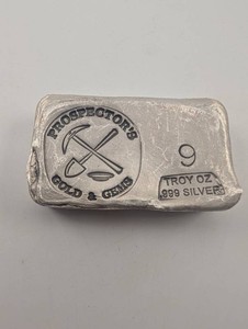 Prospectors Gold & Gems 9 Troy Oz 999 Silver Bar