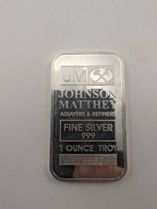 Johnson Matthey Fine Silver 1 Ounce Troy Bar Serial B618886