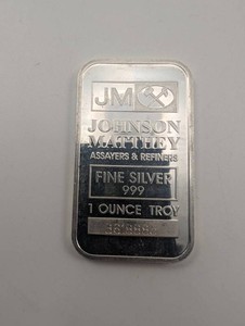 Johnson Matthey Fine Silver 999 1 Ounce Troy Bar B618885