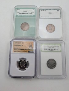 Graded Buffalo & Jefferson Nickels Mixed Lot