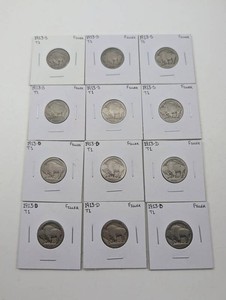 1913-S & 1913-D Buffalo Nickels in Holders (Lot of 12)