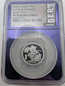 2025 First Silver Sovereign Shield Privy NGC PF70 Ultra Cameo