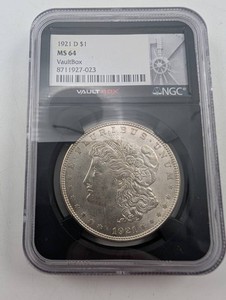 1921-D Morgan Silver Dollar NGC MS 64 VaultBox