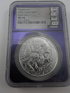 Liberia Megafauna Cave Lion 2026 $20 NGC MS70