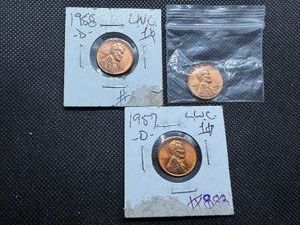 1957 D, 1958 D, 1958 D Lincoln Wheat Cent