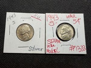 Two 1943 S Silver War Nickels