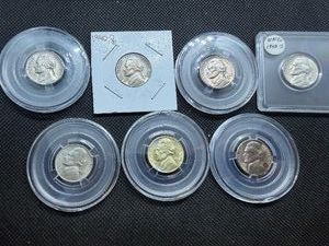 1939, 1940 D, 1942, 1942 S, 1943 D, 1945 S, 1949 D Jefferson Nickels