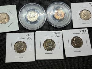 1942 D, 1943 P, 1949 D, 1952 D, 1952 S, 1953 S, 1954 Jefferson Nickels - Some Marked Uncirculated