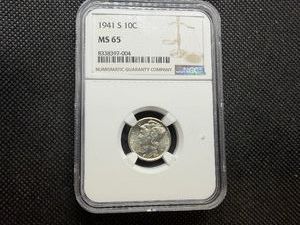 1941 S 10C NGC MS65