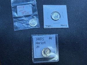 Three 1941 S Silver Mercury Dimes