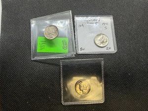 Three 1941 S Silver Mercury Dimes