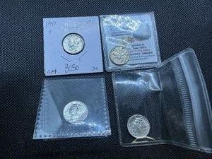 Four 1941 S Silver Mercury Dimes