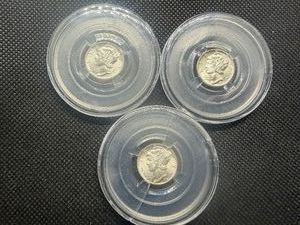 Two 1945 and 1945 D Silver Mercury Dimes