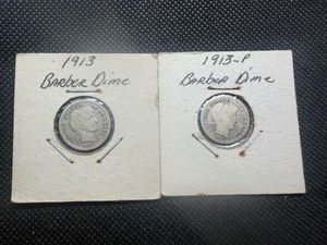 Two 1913 Barber Dimes