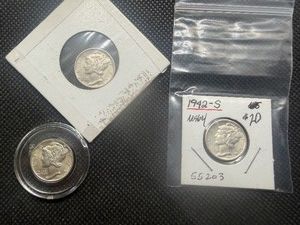 1942, 1942 D and 1942 S Silver Mercury Dimes