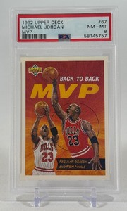 Michael Jordan PSA 8 NM-MT Graded Slab 1992 Upper Deck MVP #67 Basketball Card