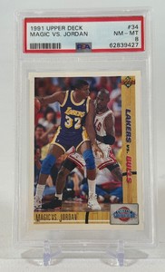 Michael Jordan vs. Magic Johnson PSA 8 NM-MT Graded Slab #34 Basketball Card