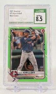 Alex Kirilloff RC 399 CSG 8.5 NM-Mint 2021 Bowman #75 Neon Green Numbered 160399 Rookie Minnesota Twins Baseball Card