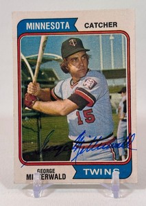 George Mitterwald On Card Auto 1974 Topps #249 Vintage Minnesota Twins Baseball Card