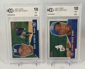 (2) Graded 10 mint 2001 Fleer Tradition baseball Cards - Juan Cruz and Ben Sheets