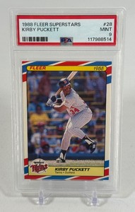 Kirby Puckett PSA 9 Mint Graded Slab 1988 Fleer Superstars #28 Minnesota Twins Baseball